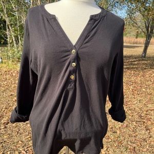 Michael Michael Kors Black V Neck Button Cuffed Sleeves Zippered Sides T…